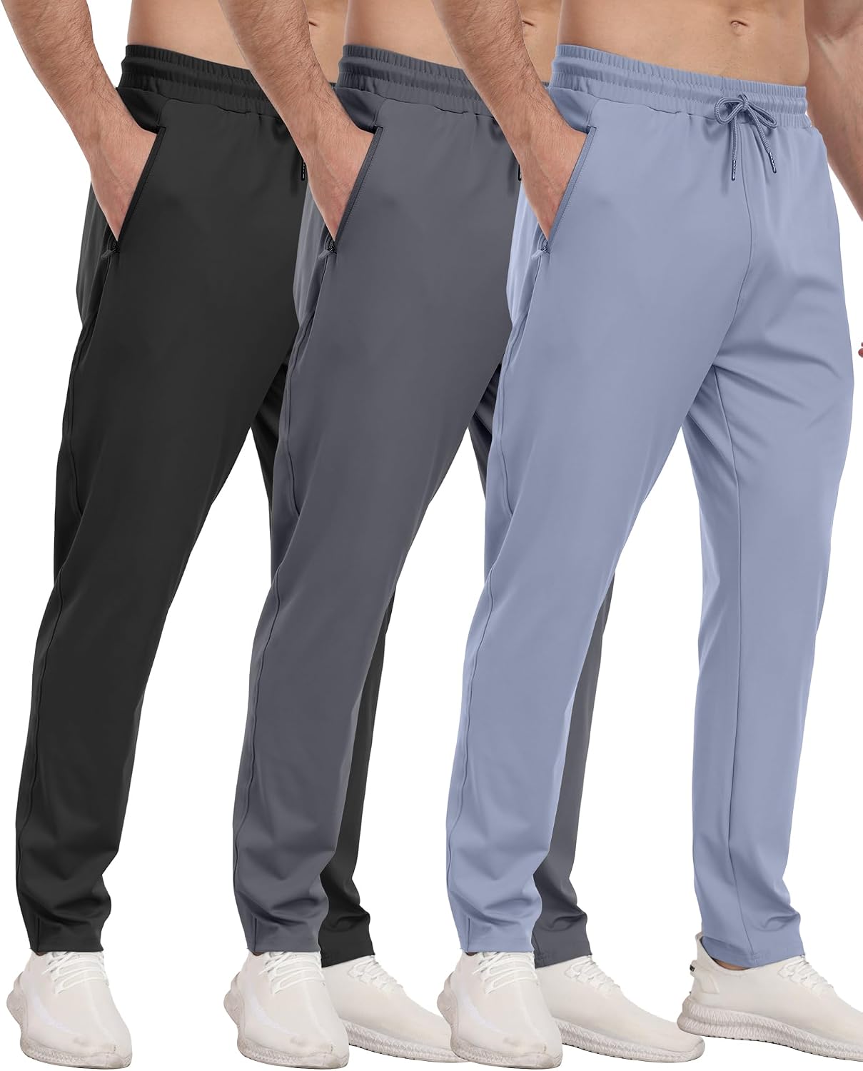 PARISDIARY 3 Pack Mens Athletic Sweatpants with Zipper Pockets,Workout Gym Joggers Pants for Men Running Jogging Pants