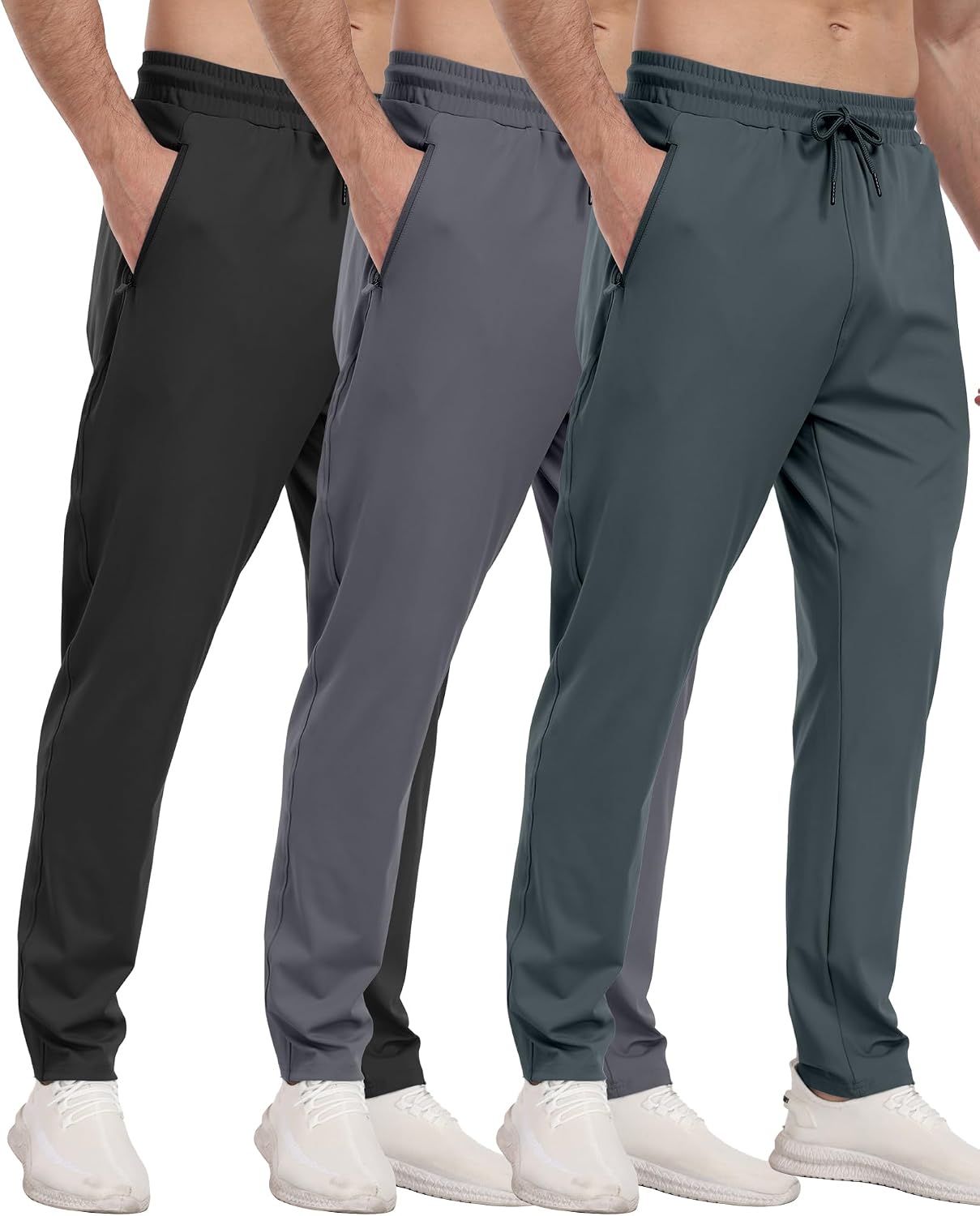 PARISDIARY 3 Pack Mens Athletic Sweatpants with Zipper Pockets,Workout Gym Joggers Pants for Men Running Jogging Pants