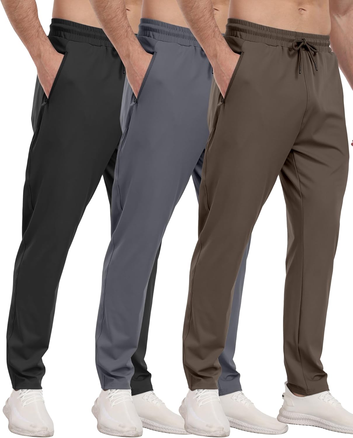 PARISDIARY 3 Pack Mens Athletic Sweatpants with Zipper Pockets,Workout Gym Joggers Pants for Men Running Jogging Pants
