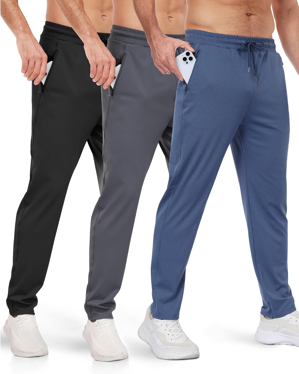 PARISDIARY 3 Pack Mens Athletic Sweatpants with Zipper Pockets,Workout Gym Joggers Pants for Men Running Jogging Pants