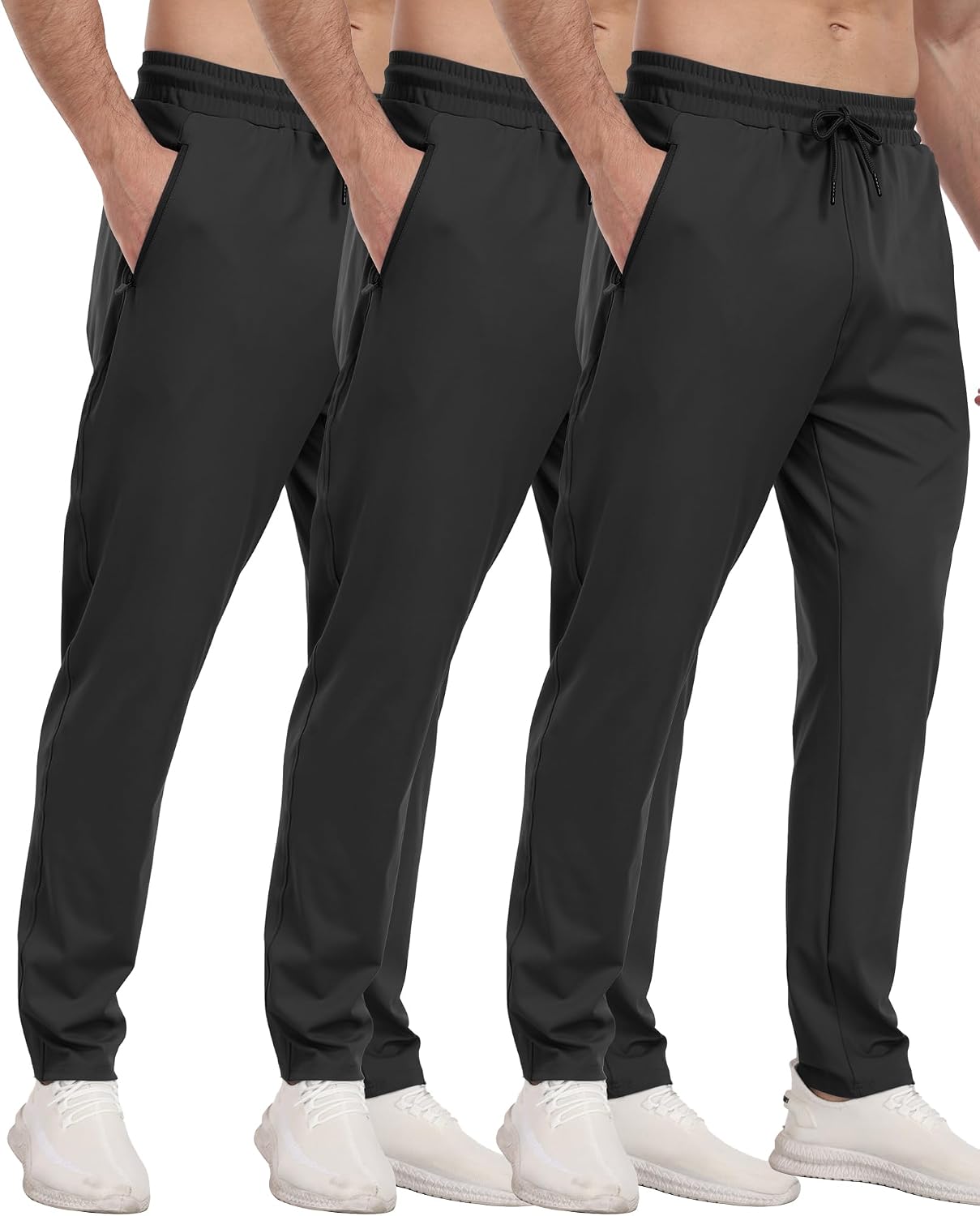 PARISDIARY 3 Pack Mens Athletic Sweatpants with Zipper Pockets,Workout Gym Joggers Pants for Men Running Jogging Pants