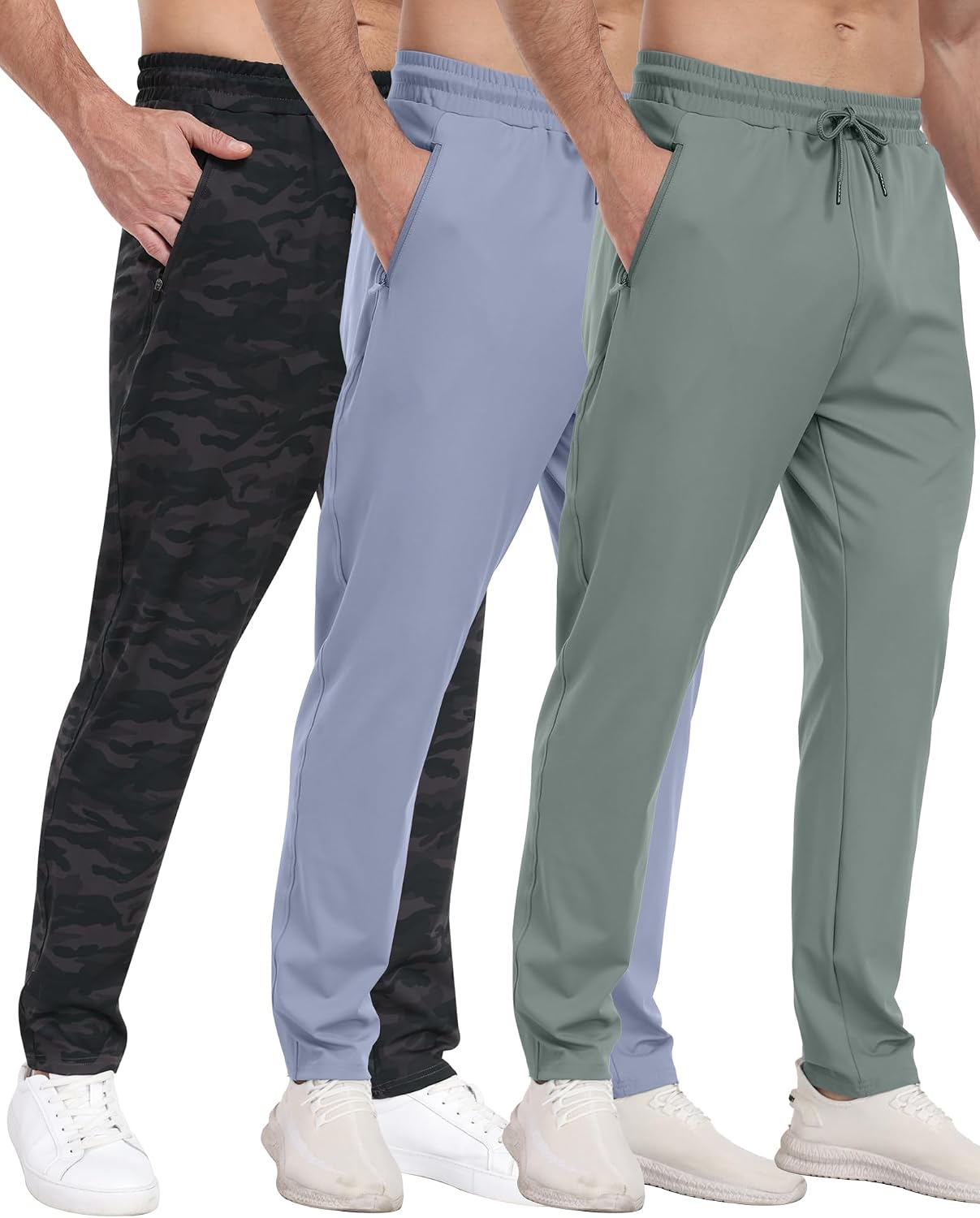 PARISDIARY 3 Pack Mens Athletic Sweatpants with Zipper Pockets,Workout Gym Joggers Pants for Men Running Jogging Pants