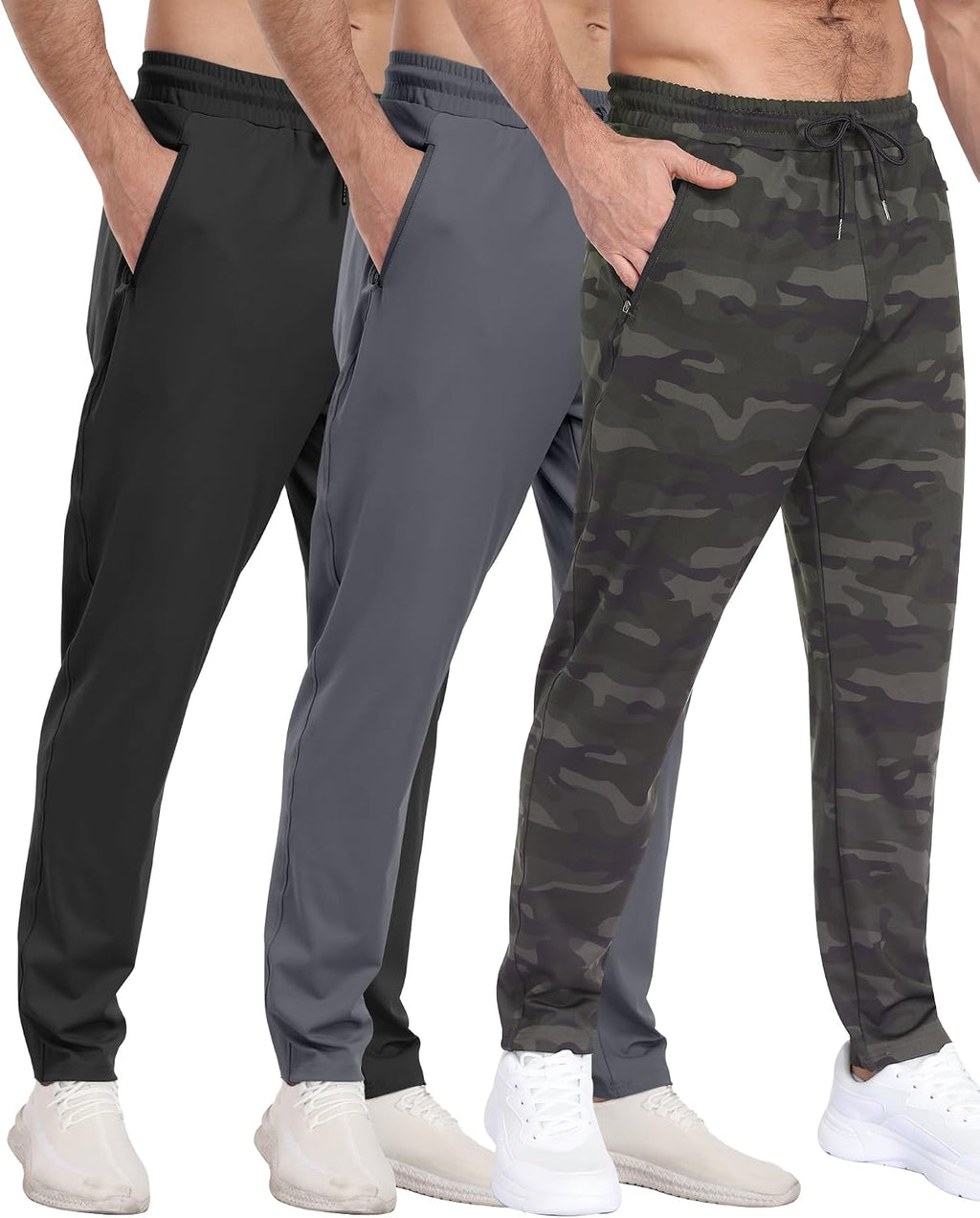PARISDIARY 3 Pack Mens Athletic Sweatpants with Zipper Pockets,Workout Gym Joggers Pants for Men Running Jogging Pants