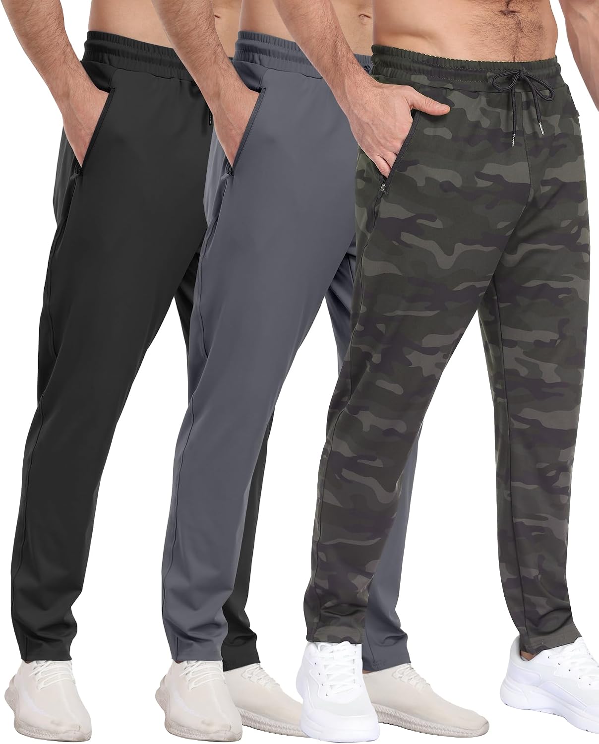 PARISDIARY 3 Pack Mens Athletic Sweatpants with Zipper Pockets,Workout Gym Joggers Pants for Men Running Jogging Pants