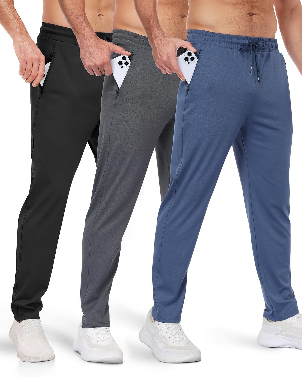 PARISDIARY 3 Pack Mens Athletic Sweatpants with Zipper Pockets,Workout Gym Joggers Pants for Men Running Jogging Pants