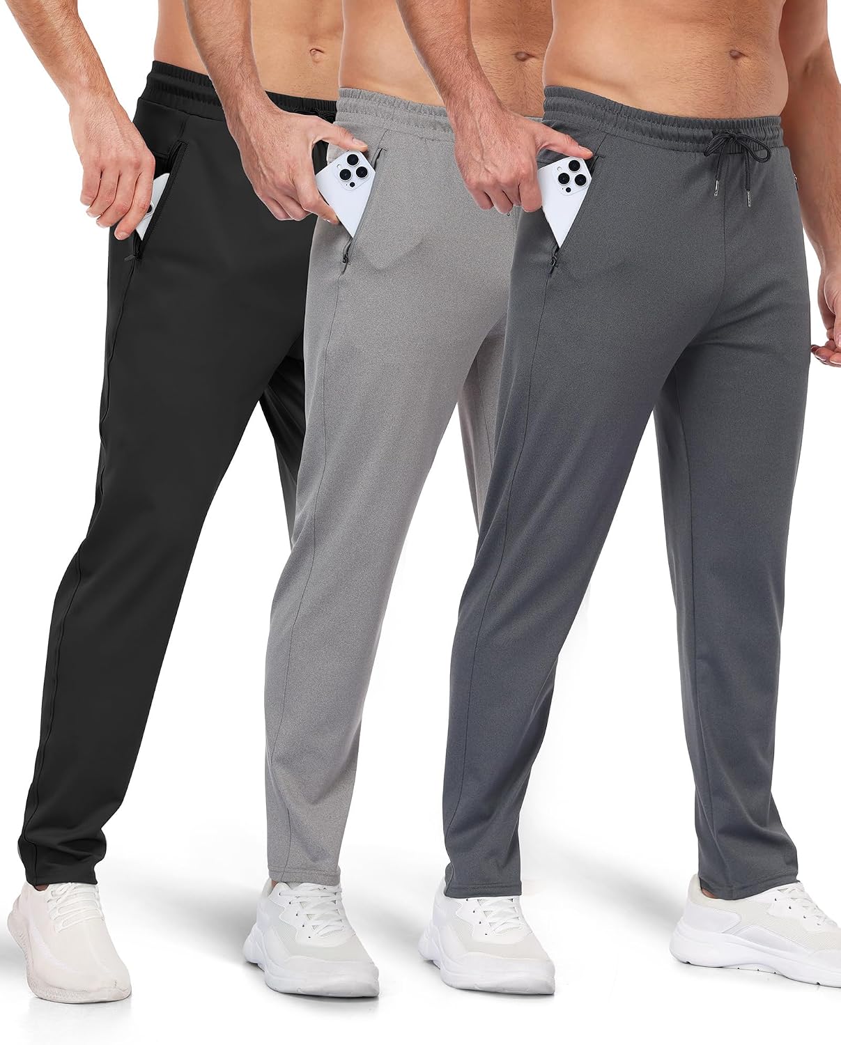 PARISDIARY 3 Pack Mens Athletic Sweatpants with Zipper Pockets,Workout Gym Joggers Pants for Men Running Jogging Pants