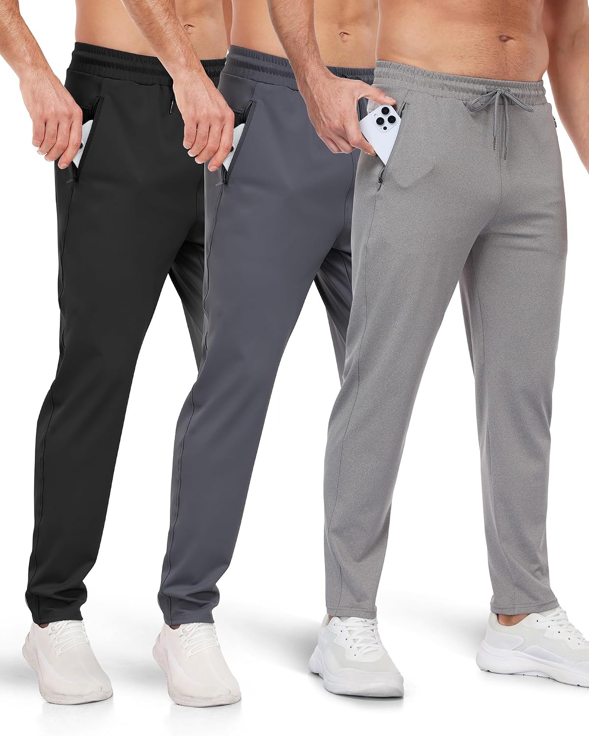 PARISDIARY 3 Pack Mens Athletic Sweatpants with Zipper Pockets,Workout Gym Joggers Pants for Men Running Jogging Pants