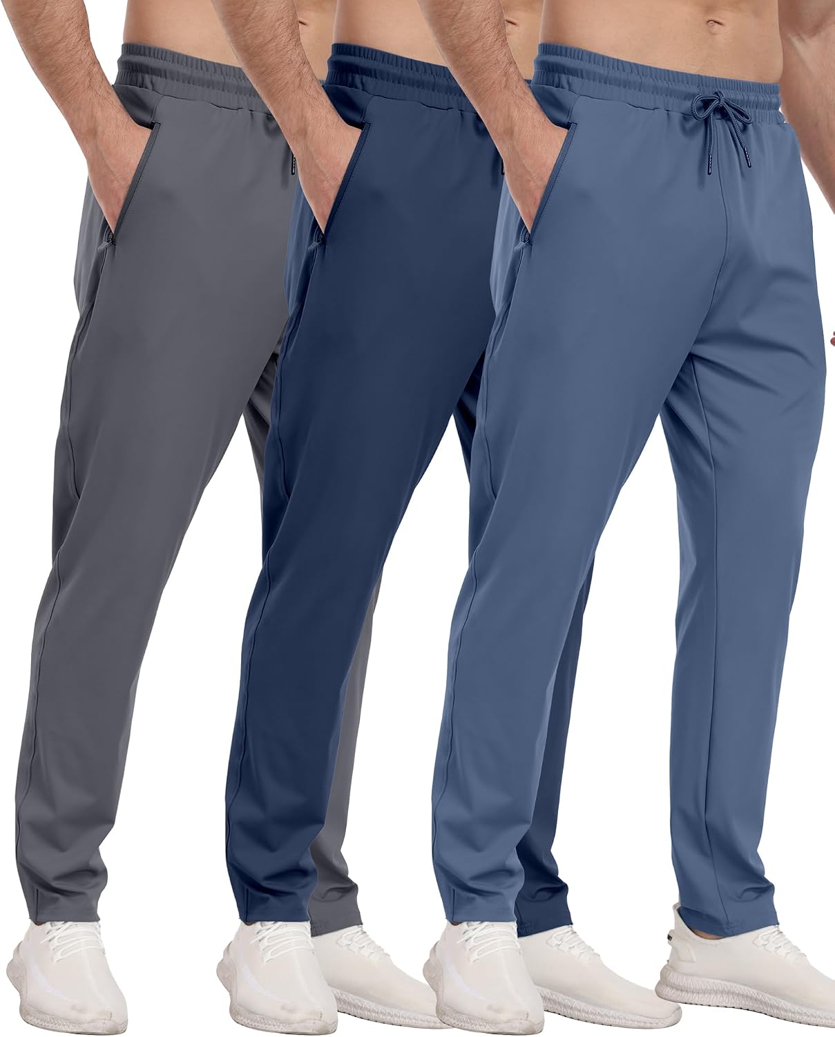 PARISDIARY 3 Pack Mens Athletic Sweatpants with Zipper Pockets,Workout Gym Joggers Pants for Men Running Jogging Pants
