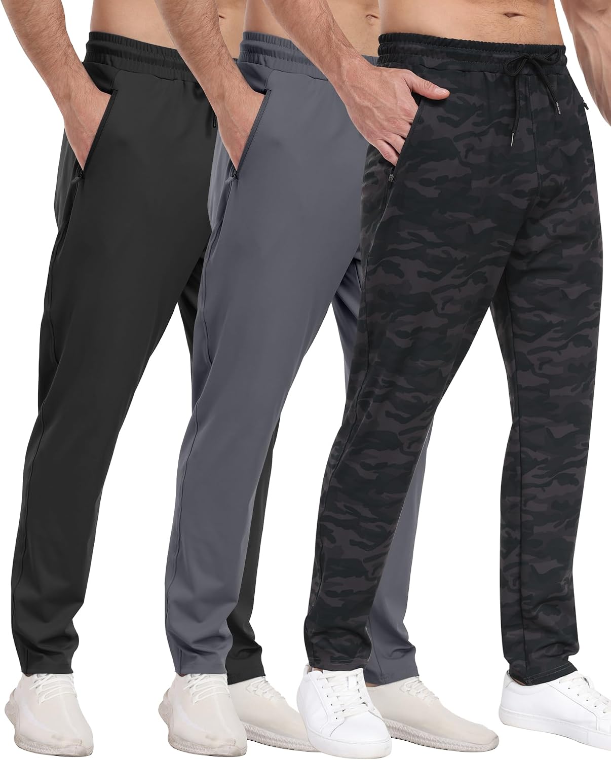 PARISDIARY 3 Pack Mens Athletic Sweatpants with Zipper Pockets,Workout Gym Joggers Pants for Men Running Jogging Pants