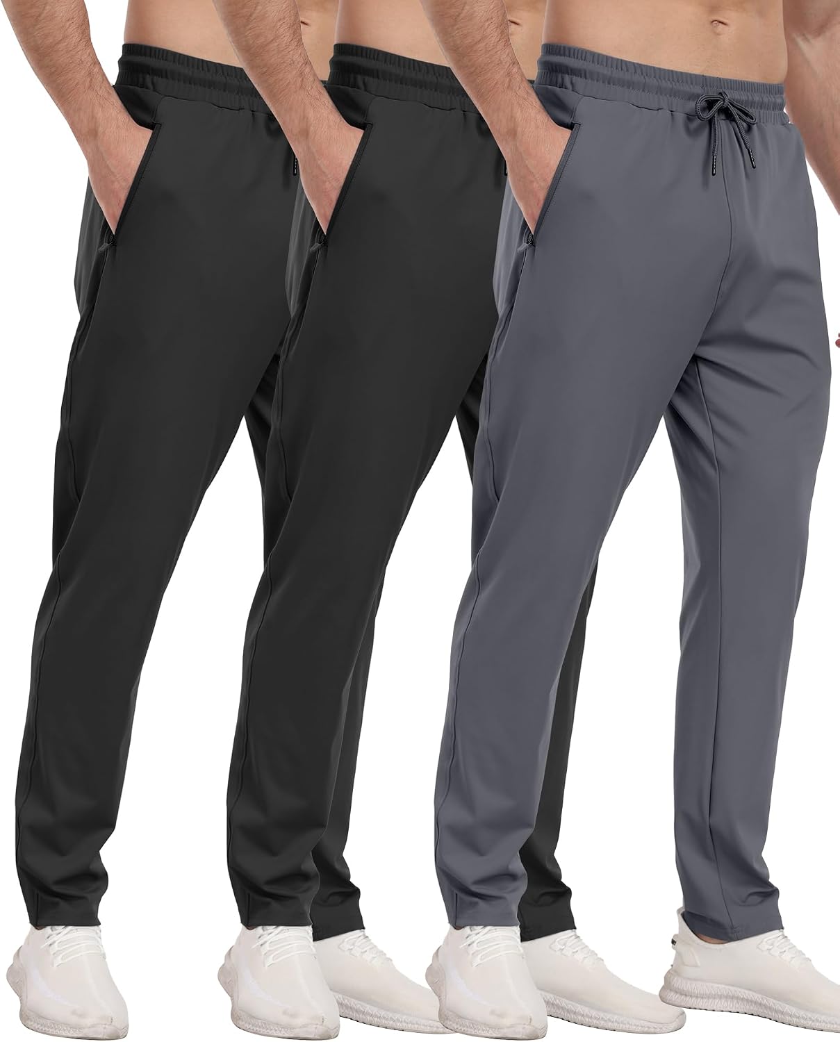 PARISDIARY 3 Pack Mens Athletic Sweatpants with Zipper Pockets,Workout Gym Joggers Pants for Men Running Jogging Pants