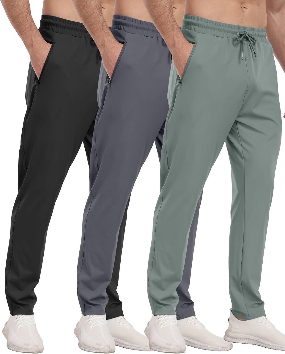 PARISDIARY 3 Pack Mens Athletic Sweatpants with Zipper Pockets,Workout Gym Joggers Pants for Men Running Jogging Pants