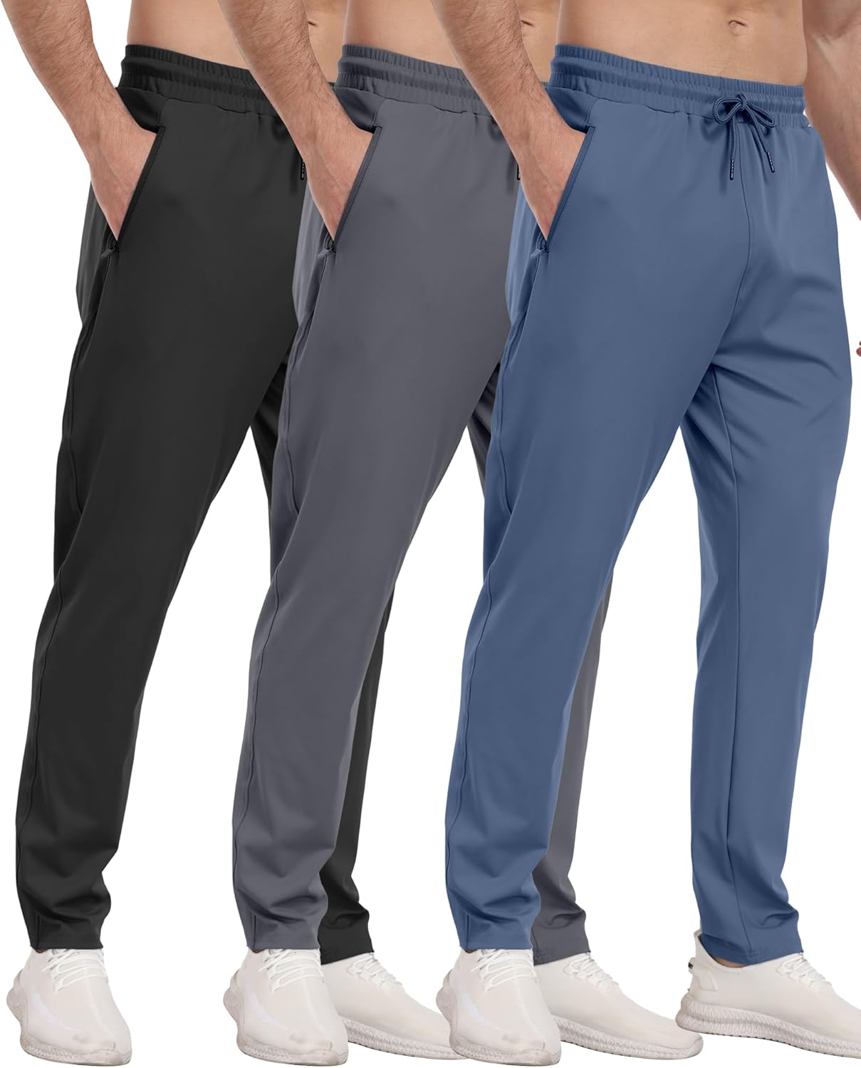 PARISDIARY 3 Pack Mens Athletic Sweatpants with Zipper Pockets,Workout Gym Joggers Pants for Men Running Jogging Pants