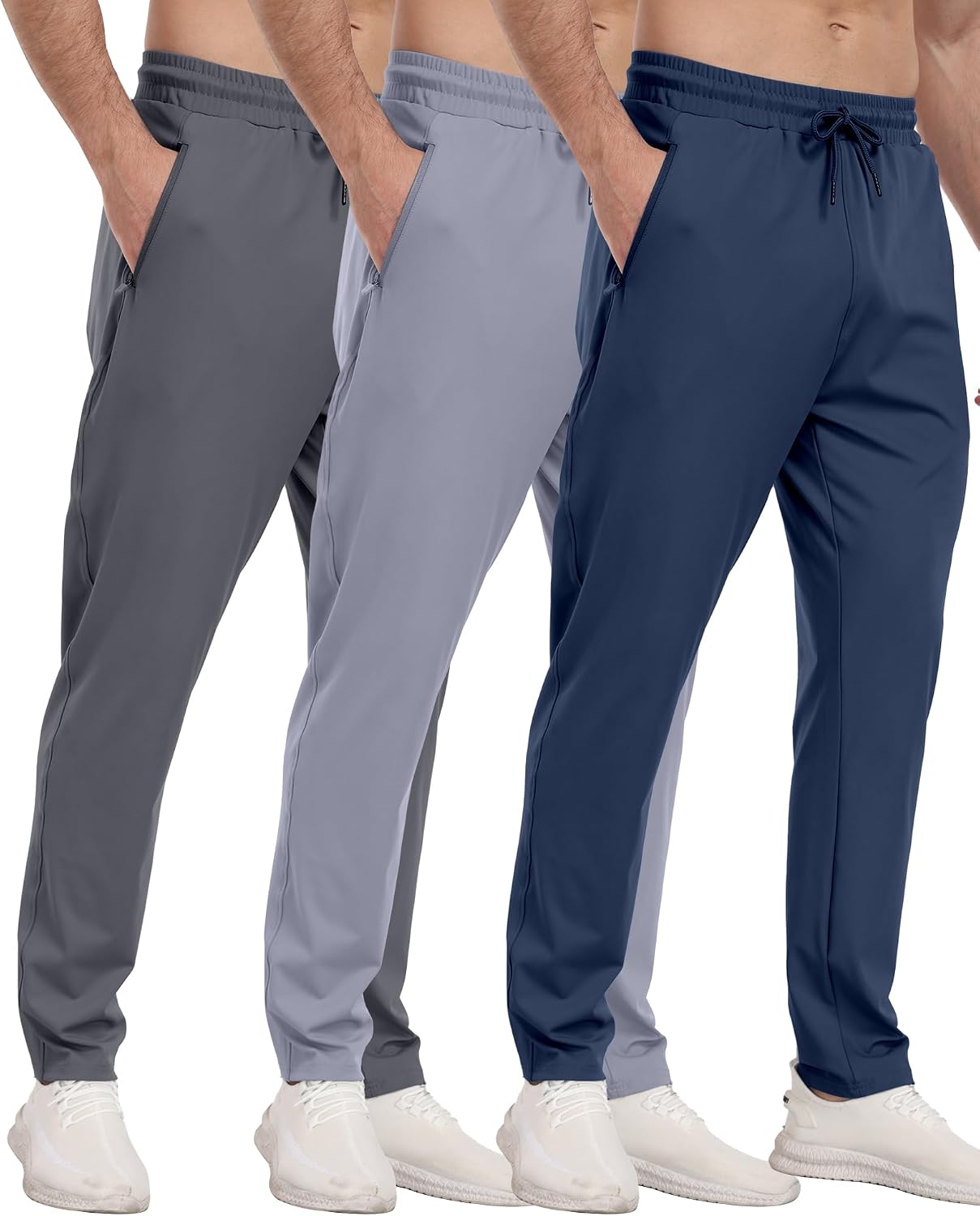 PARISDIARY 3 Pack Mens Athletic Sweatpants with Zipper Pockets,Workout Gym Joggers Pants for Men Running Jogging Pants