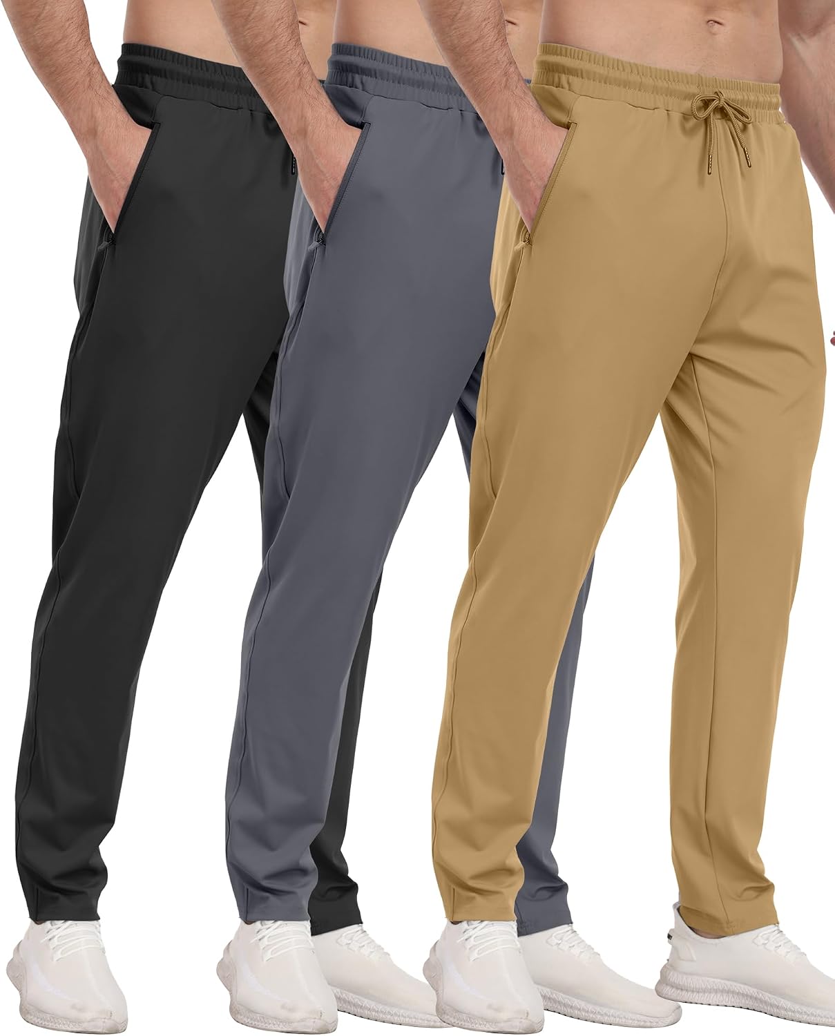 PARISDIARY 3 Pack Mens Athletic Sweatpants with Zipper Pockets,Workout Gym Joggers Pants for Men Running Jogging Pants