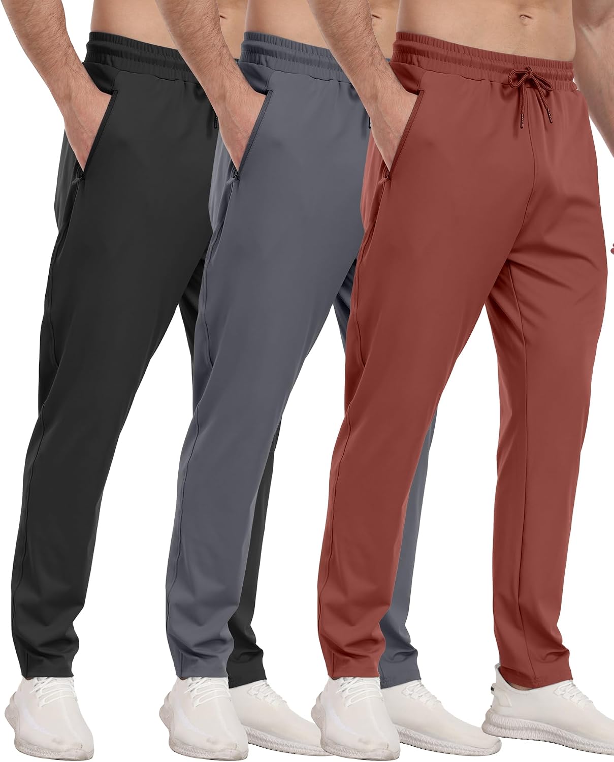 PARISDIARY 3 Pack Mens Athletic Sweatpants with Zipper Pockets,Workout Gym Joggers Pants for Men Running Jogging Pants