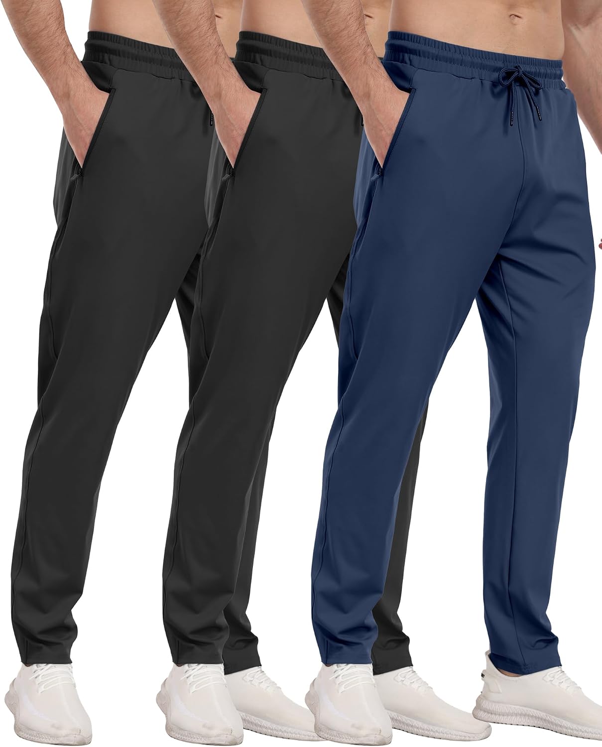PARISDIARY 3 Pack Mens Athletic Sweatpants with Zipper Pockets,Workout Gym Joggers Pants for Men Running Jogging Pants