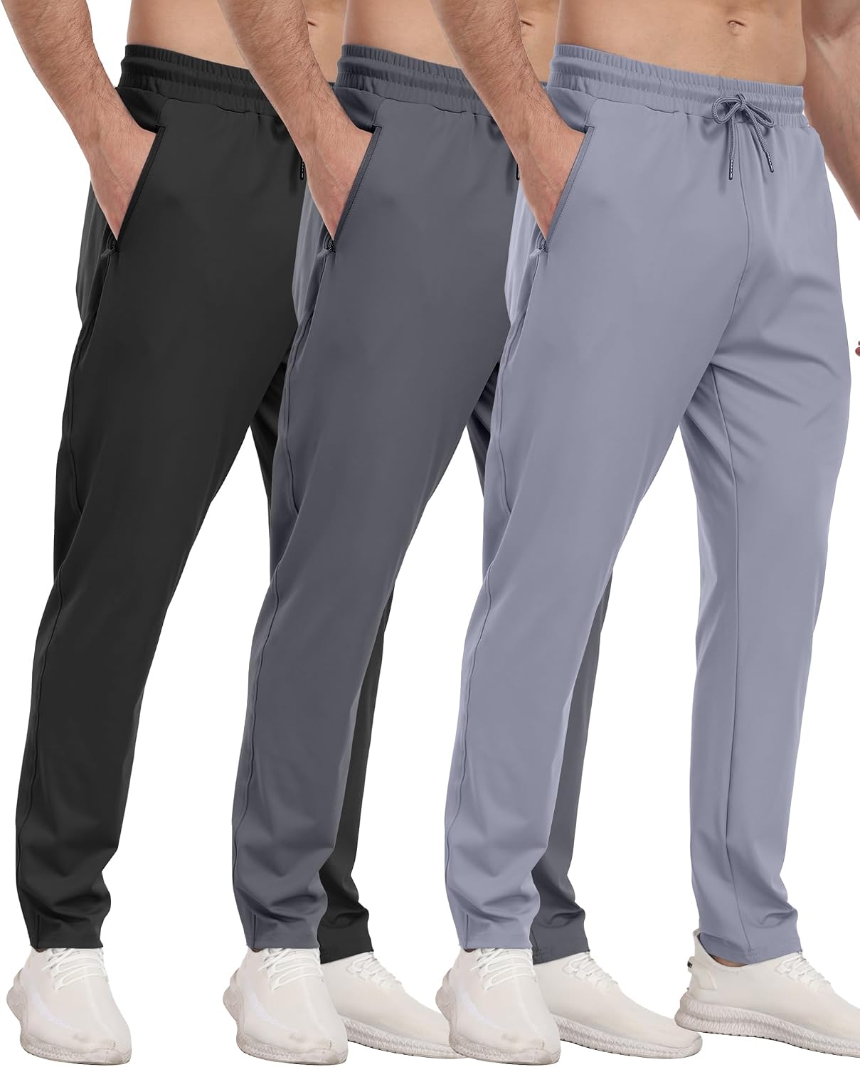 PARISDIARY 3 Pack Mens Athletic Sweatpants with Zipper Pockets,Workout Gym Joggers Pants for Men Running Jogging Pants