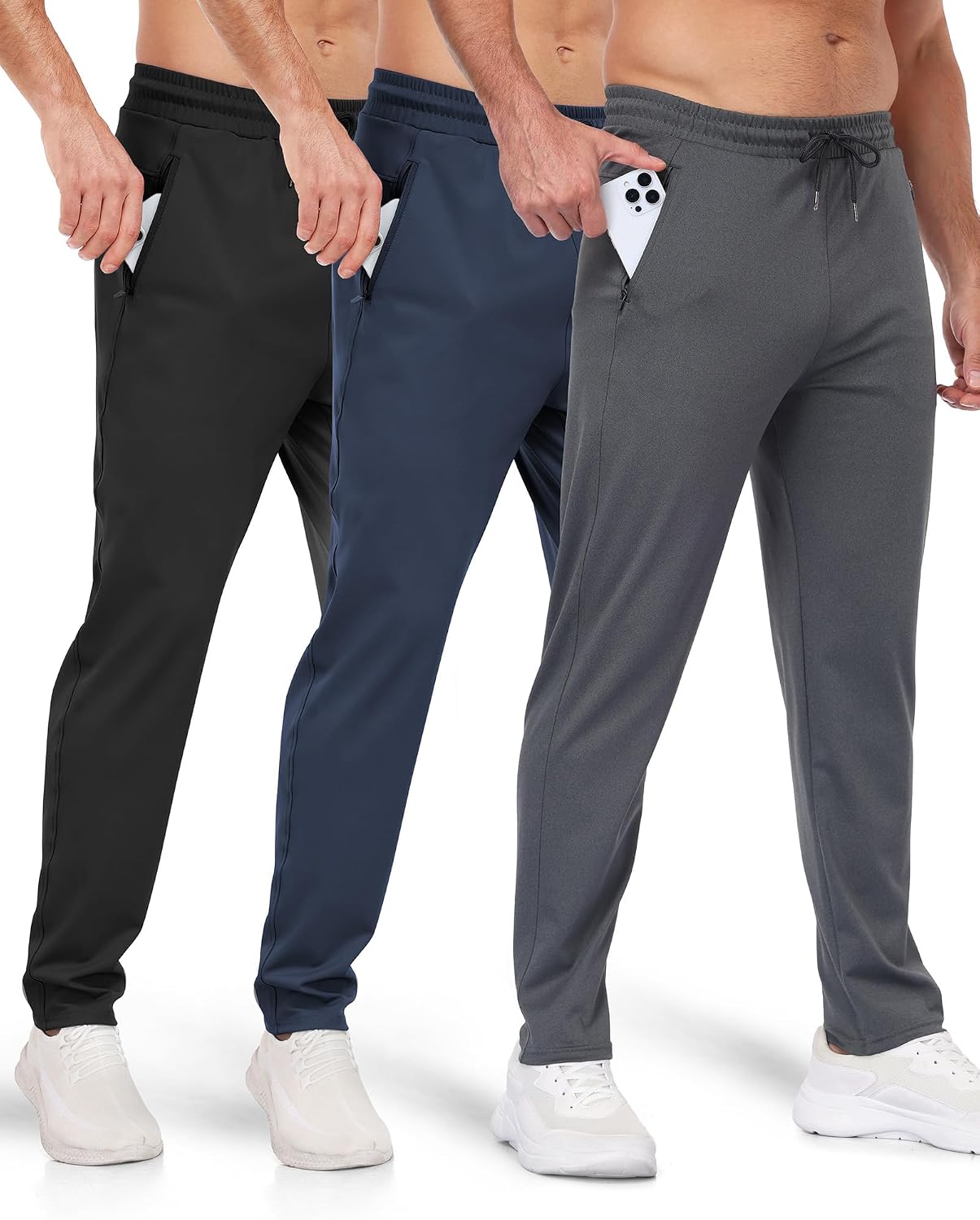 PARISDIARY 3 Pack Mens Athletic Sweatpants with Zipper Pockets,Workout Gym Joggers Pants for Men Running Jogging Pants