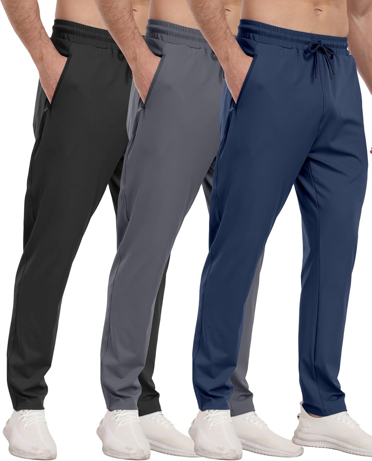 PARISDIARY 3 Pack Mens Athletic Sweatpants with Zipper Pockets,Workout Gym Joggers Pants for Men Running Jogging Pants